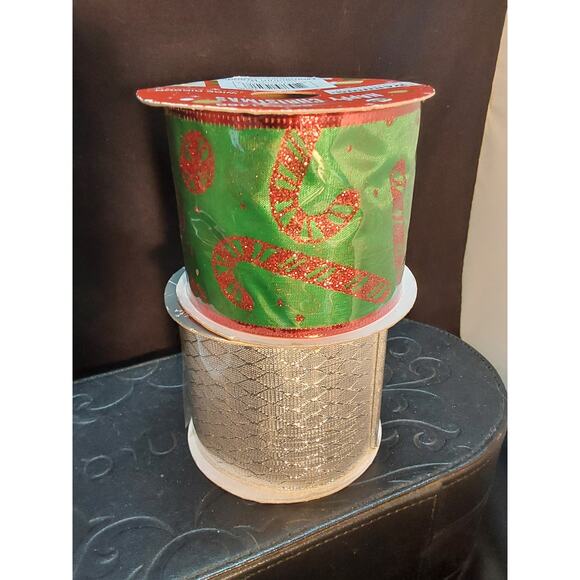 Christmas Ribbon 4 rolls 2 wired 2 regular total 69 ft Bow Making Decoration - Picture 3 of 3